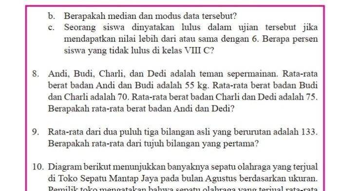 Soal mtk kelas 8 semester 2 dan kunci jawaban