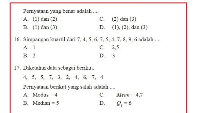 Soal mtk kelas 8 semester 2 dan kunci jawaban