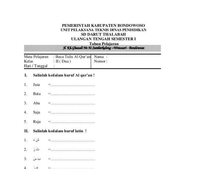 Soal btq kelas 2 semester 2 dan kunci jawaban