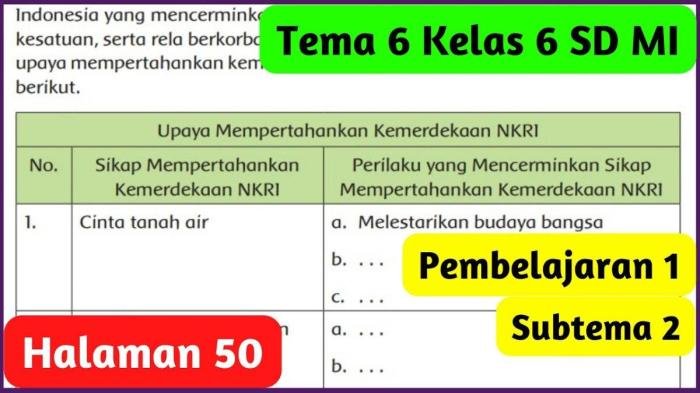 Kunci jawaban kelas 6 tema 6 halaman 50