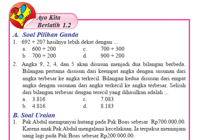 Soal pts matematika kelas 7 semester 1 dan kunci jawaban