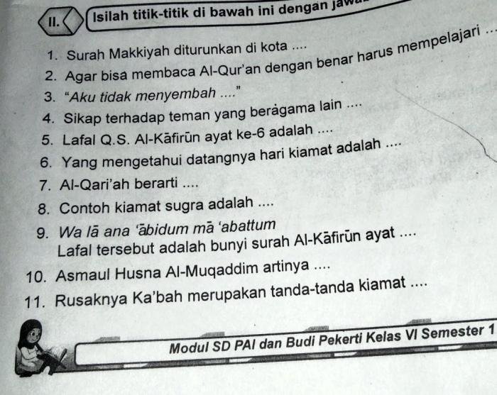 Soal agama islam kelas 6 beserta kunci jawaban