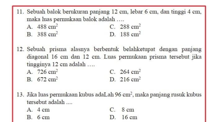 Soal matematika kelas 8 semester 2 dan kunci jawaban