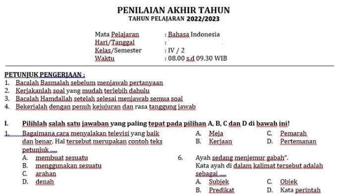 Kunci jawaban bahasa indonesia kelas 4 kurikulum merdeka